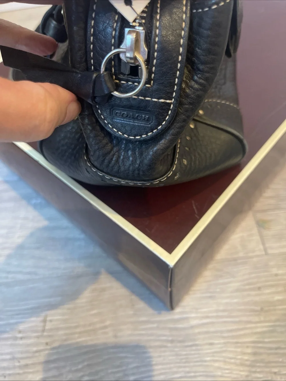 Coach Black Pebbled Leather Double-Handle Shoulder Bag with Stud Detail - Picture 5 of 11